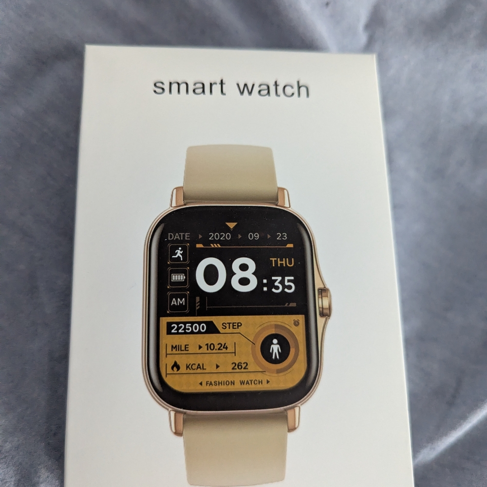 Smart Watch with Gold and Cream Band